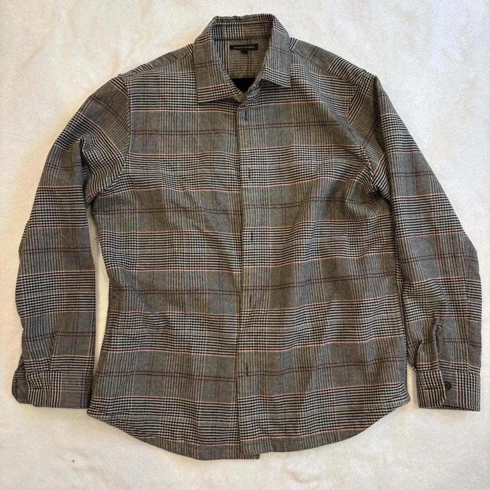 Men's Banana Republic Italian Wool Brown/ Cream Plaid Overshirt Size: XL Tall‎